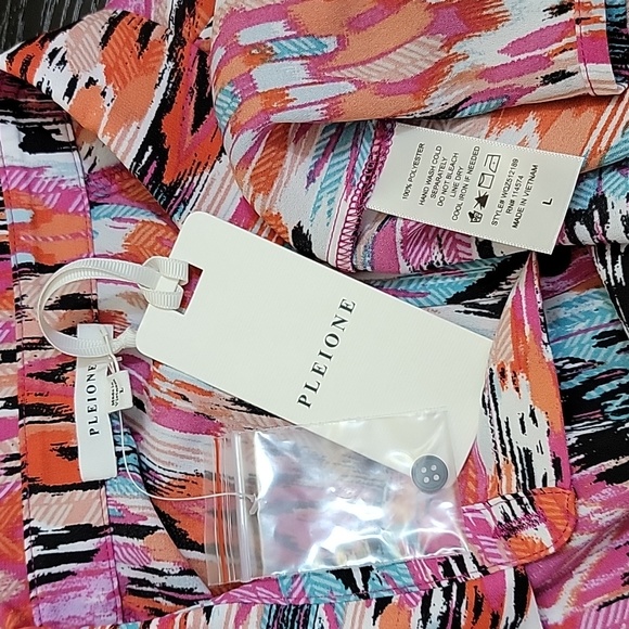 Pleione Button Down Long Sleeve Colorful Blouse Pink Blue - Picture 7 of 8